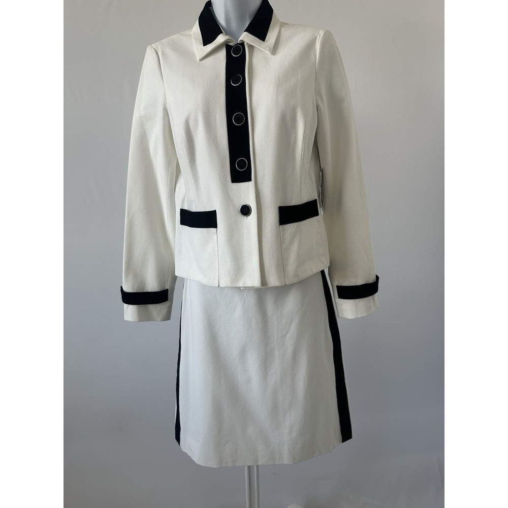 NWT Worth NY, White Black Textured Skirt Suit, Sz: 4 Mod Retro Aristocrat